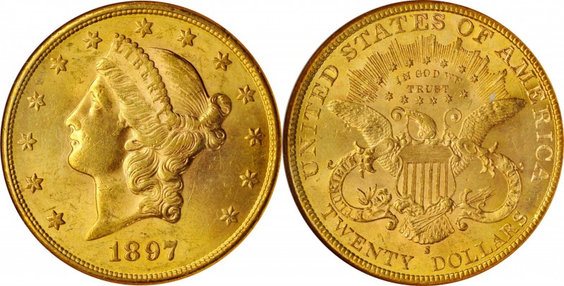 1897-S Liberty Head Double Eagle. MS-63 (NGC).

A pretty rose-orange example w...