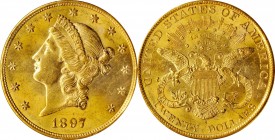 1897-S Liberty Head Double Eagle. MS-62 (PCGS).

Intensely lustrous medium orange-gold surfaces also offer razor sharp striking detail throughout th...