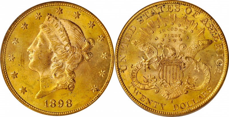 1898-S Liberty Head Double Eagle. MS-64 (PCGS).

Vivid rose-orange patina ming...