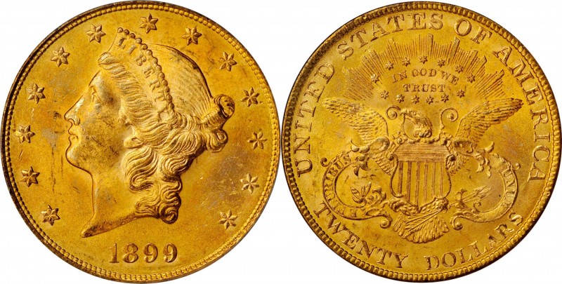 1899 Liberty Head Double Eagle. MS-63 (PCGS).

Frosty in finish with richly or...