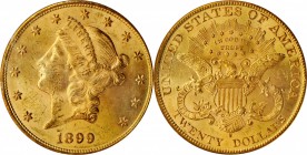 1899-S Liberty Head Double Eagle. MS-62 (PCGS).

This pretty example is bathed in a blend of honey-rose patina and frosty mint luster. A sharply str...