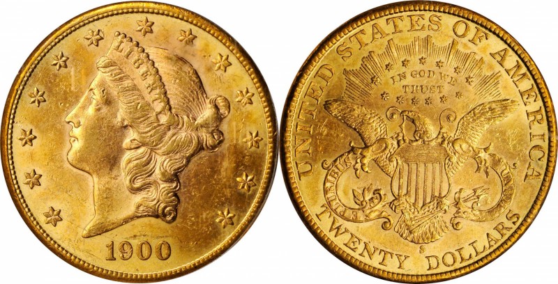 1900-S Liberty Head Double Eagle. MS-62 (PCGS).

Pretty honey-rose patina blan...