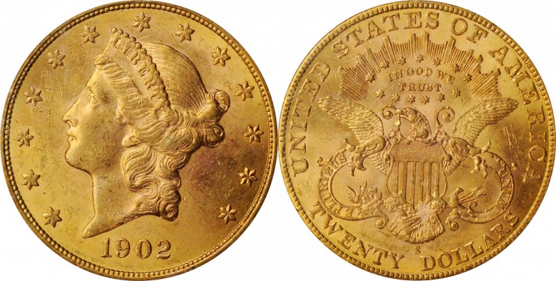 1902-S Liberty Head Double Eagle. MS-63 (PCGS).

Warmly patinated in rose-oran...