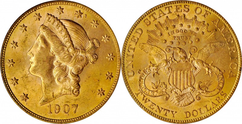 1907 Liberty Head Double Eagle. MS-63 (PCGS).

Handsome rose-gold patina blank...