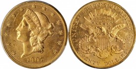 1907-D Liberty Head Double Eagle. MS-62 PL (PCGS).

A truly exceptional example of this final year Liberty Head double eagle issue, vivid honey-apri...