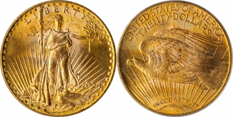 1924 Saint-Gaudens Double Eagle. MS-64 (PCGS).

Orange gold iridescence is see...