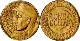 1915-S Panama-Pacific Exposition Gold Dollar. MS-66 (NGC).

This frosty rose-gold example has smartly impressed design elements and surfaces that ar...