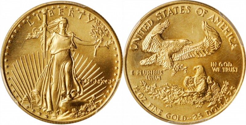 1991 Half-Ounce Gold Eagle. MS-69 (PCGS).

Intense satin luster to handsome me...