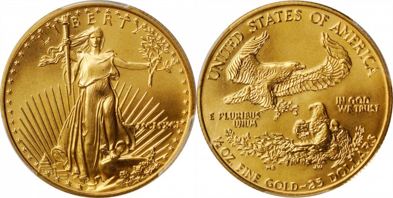 1991 Half-Ounce Gold Eagle. MS-69 (PCGS).

Fully struck and highly lustrous, a...