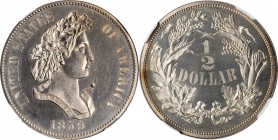 1859 Pattern Half Dollar. Judd-239, Pollock-295. Rarity-4. Silver. Reeded Edge. Proof-64 (NGC). CAC.

Obv: The design features a right facing bust o...