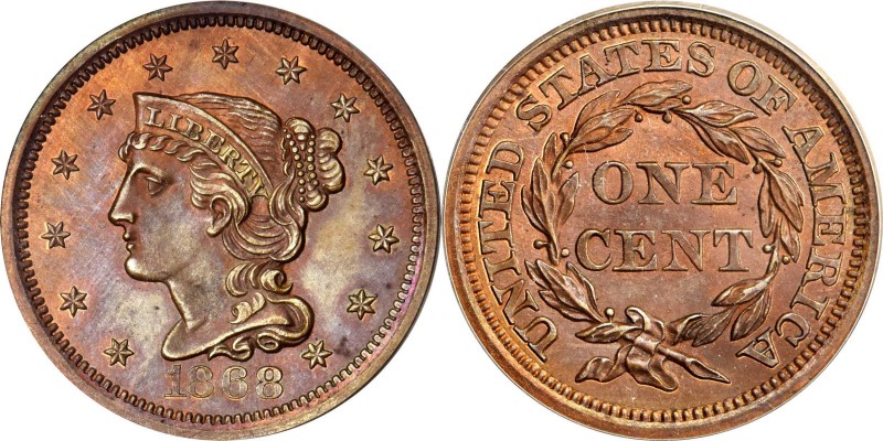 Classic 1868 Large Cent Rarity

Judd-611 in Copper

1868 "Pattern" Braided H...