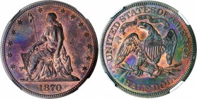 1870 Pattern Half Dollar. Judd-935, Pollock-1041. Rarity-6+. Copper. Reeded Edge. Proof-65 RB (NGC).

Obv: William Barber's seated Liberty facing le...