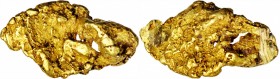 Native Gold Specimen. Approximately 29.0 mm x 6.4 mm x 16.2 mm. 10.6 grams.

Light yellow-gold with a few tiny quartz deposits at one end. Lightly w...