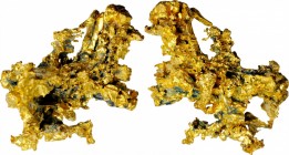 Native Gold Specimen. Approximately 24.7 mm x 13.5 mm x 15.4 mm. 7.3 grams.

Lustrous light yellow gold with minor greenish-gray natural deposits in...