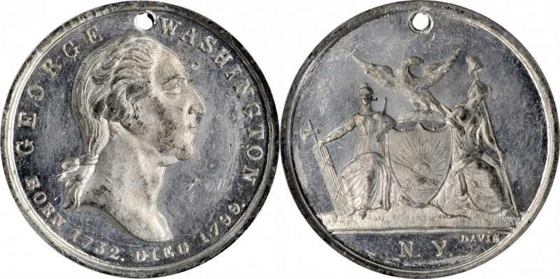 Washingtoniana

"1799" (ca. 1841) New York Medalet. White Metal. 25 mm. Musant...