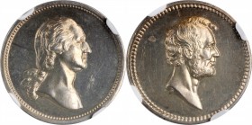 Washingtoniana

Undated (ca. 1875) Washington - Lincoln Medalet. Paquet P Obverse - Lincoln, Third Barber Die. Silver. 18 mm. Musante GW-452, Baker-...