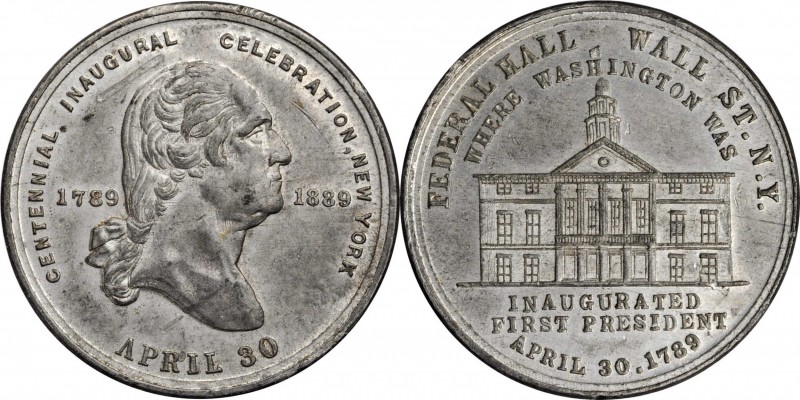 Washingtoniana

1889 Inaugural Centennial Medal. April 30 - Federal Hall. Whit...