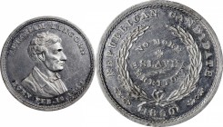 Political Medals and Related

1860 Abraham Lincoln Political Medal. DeWitt-AL 1860-38, Cunningham 1-490W, King-35. White Metal. Plain Edge. 31 mm. M...
