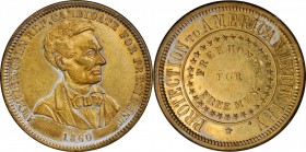Political Medals and Related

1860 Abraham Lincoln Political Medal. DeWitt-AL 1860-52, Cunningham 1-630B, King-49. Brass. Plain Edge. 27 mm. Mint St...