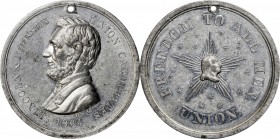 Political Medals and Related

1864 Abraham Lincoln Political Medal. DeWitt-AL 1864-5, Cunningham 3-060W, King-77. White Metal. Plain Edge. 32 mm. Ab...
