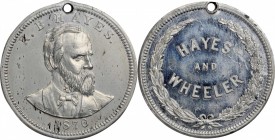 Political Medals and Related

1876 Rutherford B. Hayes Political Medal. DeWitt-RBH 1876-10. White Metal. Plain Edge. 26 mm. Mint State, Obverse Clea...