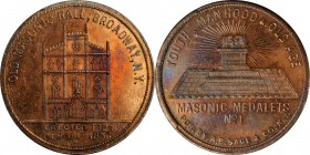 Augustus B. Sage Medals

"1856" (ca. 1870s) Sage's Masonic Medalets -- No. 1, Old Masonic Hall, Broadway, N.Y. Restrike. Bowers-1. Die State II. Cop...