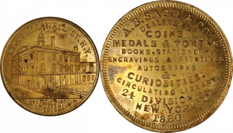 Augustus B. Sage Medals

1860 A.B. Sage & Co. Store Card. Miller-NY 751. Brass...