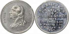 Augustus B. Sage Medals

1860 A.B. Sage & Co. Store Card. Miller-NY 760, Musante GW-335, Baker-571C. White Metal. Plain Edge. 20.5 mm. Mint State.
...