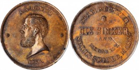 John Adams Bolen Medals

1864 J.A. Bolen Stamp Cutter Store Card. Copper. 28 mm. Musante JAB-12. MS-62 BN (PCGS).