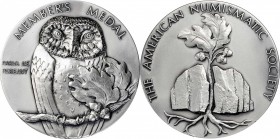 Art Medals - ANS Medals

Undated (1978) Third Membership Medal. Silver. 63 mm. 152.2 grams. .999 fine. By Frank Eliscu. Miller-53. Edge #14. Choice ...