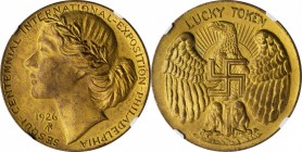 So-Called Dollars

1926 U.S. Sesquicentennial Exposition. Adam Pietz Dollar. Gilt. 35 mm. HK-457. Rarity-5. MS-64 (NGC).
