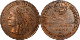 Fairs and Expositions

1915 Panama-Pacific & Panama-California Expositions Souvenir Penny. Copper. 45 mm. Extremely Fine.

Obv: Native American wi...