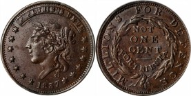 Hard Times Tokens

1837 Liberty - Not One Cent. HT-48, Low-33, W-11-140a. Rarity-1. Copper. Plain Edge. 28 mm. AU-55 (ANACS).