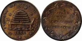 Hard Times Tokens

1838 Beehive. HT-83, Low-194, W-Unlisted. Rarity-4. Brass. Plain Edge. 28.4 mm. AU-50 Details--Bent, Scratched (ANACS).