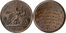 Hard Times Tokens

Massachusetts--Attleboro. 1836 R. & W. Robinson. HT-155, Low-104, W-MA-030-15a. Rarity-1. Copper. Plain Edge. 28.5 mm. AU-58 (ANA...