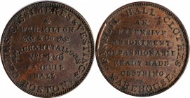 Hard Times Tokens

Massachusetts--Boston. Undated (1835-1844) Wm. H. Milton & Co. HT-165, Low-267, W-MA-100-10a. Rarity-4. Copper. Plain Edge. 28.5 ...