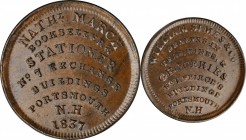 Hard Times Tokens

New Hampshire--Portsmouth. 1837 Nathl. March / William Simes & Co. HT-194, Low-124, W-NH-140-10a. Rarity-1. Copper. Plain Edge. 2...