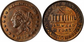 Hard Times Tokens

New York--New York. 1837 Centre Market. HT-240, Low-111, W-NY-300-15a. Rarity-1. Copper. Plain Edge. 28 mm. MS-62 BN (ANACS).