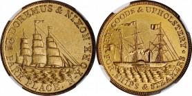 Merchant Tokens

New York--New York. Undated (1850-1853) Doremus & Nixon. Miller-NY 224B. Brass. Reeded Edge. 28 mm. MS-65 (NGC).

Cardboard 2x2 w...