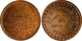 Merchant Tokens

New York--New York. 1860 Woodgate & Co. Miller-NY 987. Copper. Plain Edge. 28 mm. Gem Mint State.

From the Q. David Bowers Colle...
