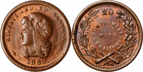 Patriotic Civil War Tokens

1863 Cloaked Head / No Compromise With Traitors. Fuld-36/432 a. Rarity-4. Copper. Plain Edge. 19 mm. Mint State.

From...