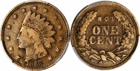 Patriotic Civil War Tokens

1863 Indian Head / Not One Cent. Fuld-67/372 b. Rarity-7. Brass. Plain Edge. 19 mm. VF-30 (PCGS).