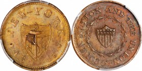 Patriotic Civil War Tokens

1863 New York / Constitution and the Union. Fuld-200/346 ao. Rarity-8. Copper. Plain Edge. 19 mm--Overstruck on a Civil ...