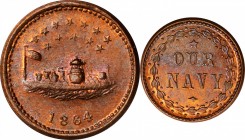 Patriotic Civil War Tokens

1864 Monitor / Our Navy. Fuld-241/338 a. Rarity-2. Copper. Plain Edge. 19.5 mm. Mint State.

Collector tag with attrib...