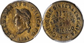 Civil War Store Cards

Illinois--Chicago. 1861 Shubael D. Childs. Fuld-150J-11b. Rarity-6. Brass. Plain Edge. 19 mm. AU-55 (PCGS).