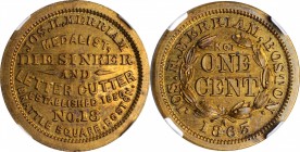 Civil War Store Cards

Massachusetts--Boston. 1863 Joseph H. Merriam. Fuld-115E-2b. Rarity-6. Brass. Plain Edge. 19 mm. MS-65 (NGC).