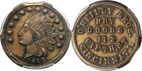 Civil War Store Cards

Ohio--Cincinnati. 1863 O'Reilly Brothers. Fuld-165EH-3a. Rarity-5. Copper. Plain Edge. 19 mm--Clipped Planchet--AU-55 (PCGS).