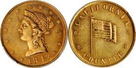 Counters and Gaming Tokens

"1847" California Gaming Counter. $10. K-Unlisted. Brass. Reeded Edge. 27 mm. MS-63 (PCGS).
