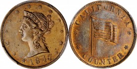 Counters and Gaming Tokens

"1847" California Gaming Counter. $10. K-Unlisted. Brass. Reeded Edge. 27 mm. MS-63 (PCGS).