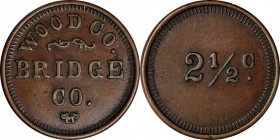 Transportation Tokens

Wisconsin--Wisconsin Rapids. Undated (ca. 1867-1873) Wood Co. Bridge Co. 2 1/2 Cents. Atwood-WI 980A. Bronze. Plain Edge. 20 ...